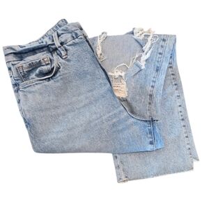 Good American Jeans Good Boy Straight Leg Cropped Frayed Hem